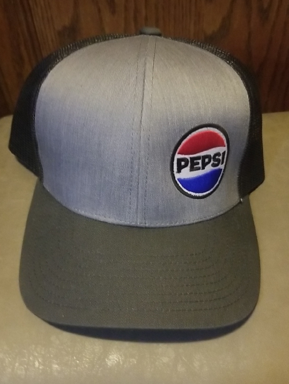 Pepsi Gray Front Black Mesh Trucker Cap with Red & Blue Logo